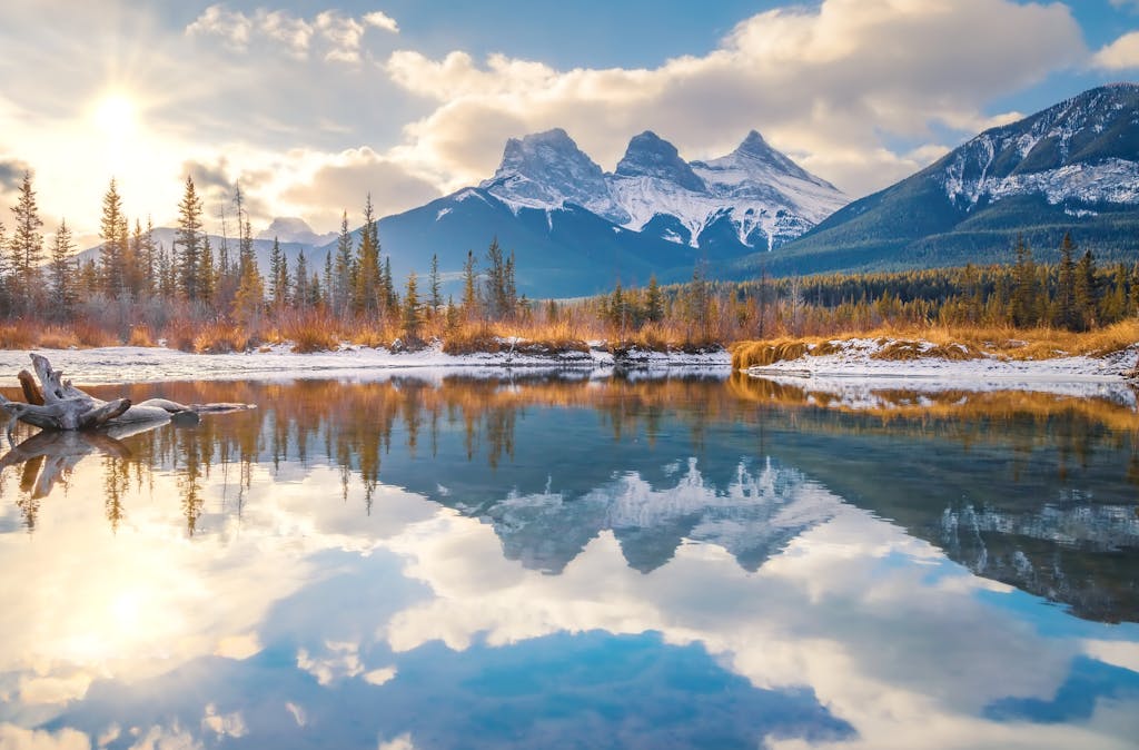 Three Sisters Mountain with Reflections on River